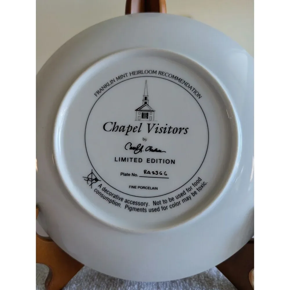 Franklin Mint Chapel Visitors Carol Endres Limited Porcelain Plate Box